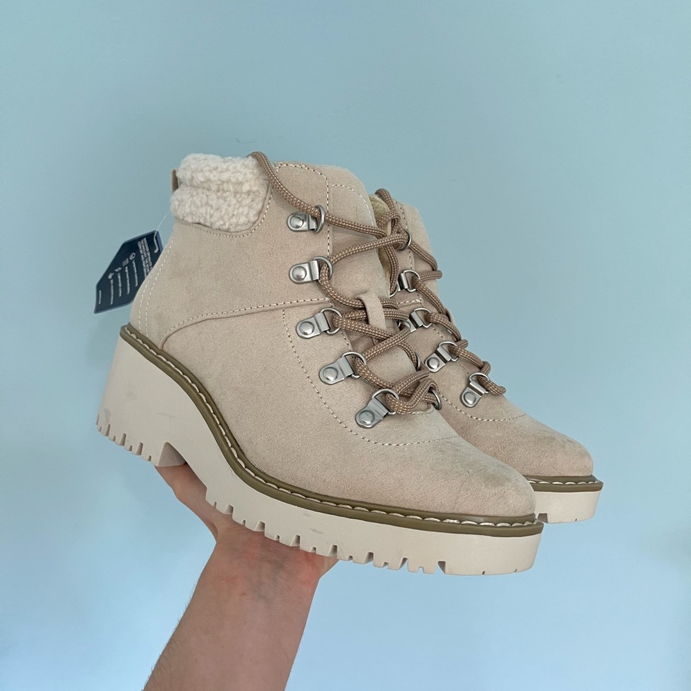 Sonoma Goods For Life® Oleen Women's Cream Lace Up Boots with Rugged Sole Hiking